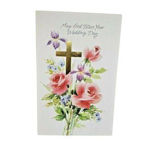 Galant May God Bless Your Wedding Day Cross And Flowers Greeting Card